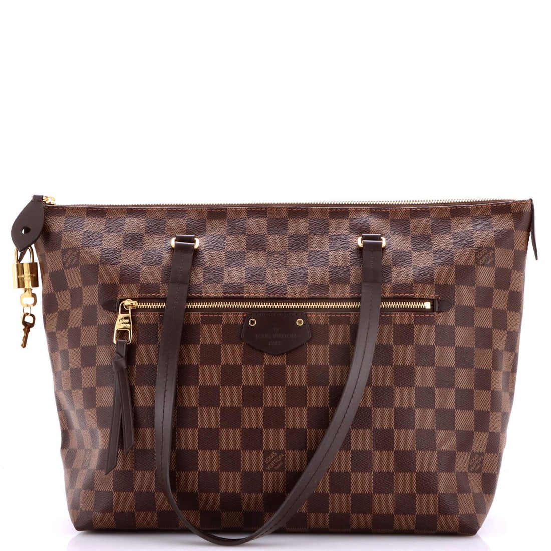 Damier MM Tote Iena Vuitton Louis: Damier MM Tote Iena Vuitton Louis The Louis Vuitton Damier MM Iena Tote in brown canvas is a classic shoulder bag with a timeless design. Featuring heavy cracking on the base, scuffs and edge wear,