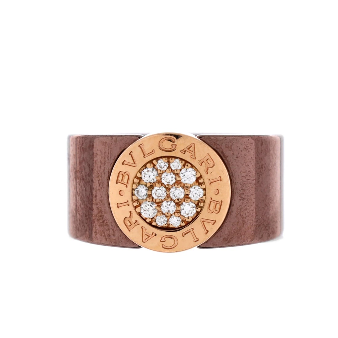 Rose gold band ring cigar 18k with diamonds: Rose gold band ring cigar 18k with diamonds 18k rose gold band ring with diamonds, crafted by Bvlgari in a classic cigar style. This elegant piece features high-quality 18k rose gold and sparkling
