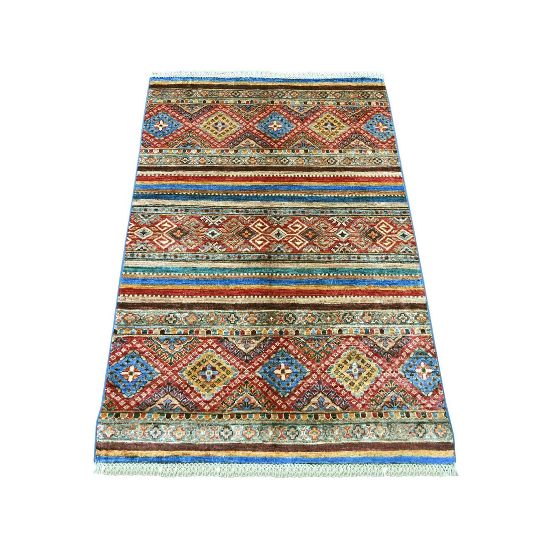 2'9"x4'1" Colorful Afghan Super Kazak Khorjin Design Hand Knotted Wool Rug (1 of 6)
