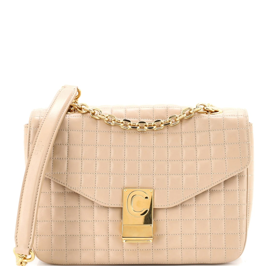 Quilted Leather Medium Celine Bag: Quilted Leather Medium Celine Bag Quilted Leather Medium Celine Bag - Neutral, Timeless Elegance. This medium-sized shoulder bag boasts a quilted leather exterior in neutral tones, adding a touch of s