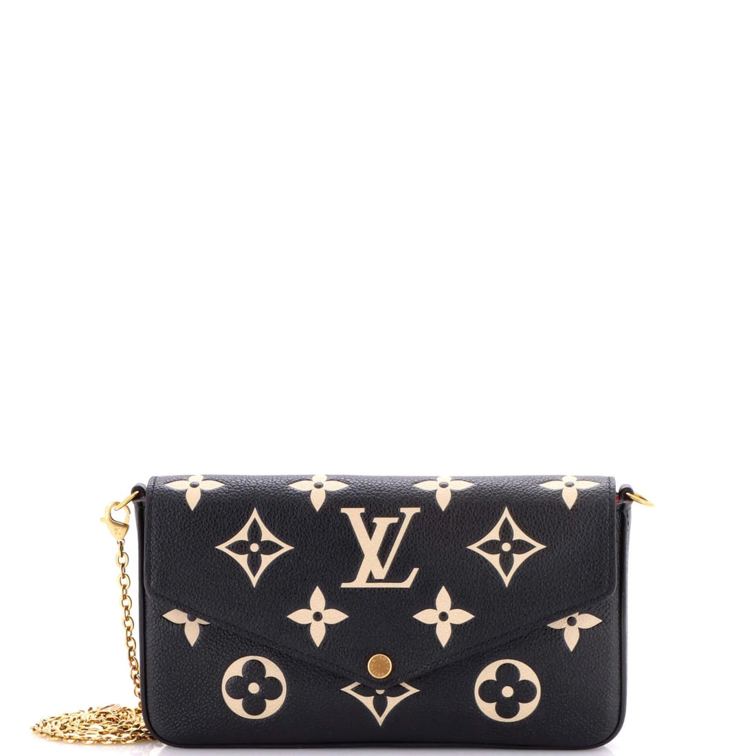 Monogram Empreinte Pochette Bicolor Louis Vuitton Felicie Giant: Monogram Empreinte Pochette Bicolor Louis Vuitton Felicie Giant The Louis Vuitton Felicie Giant Monogram Empreinte Pochette Bicolor features a striking bicolor design with black and red accents,