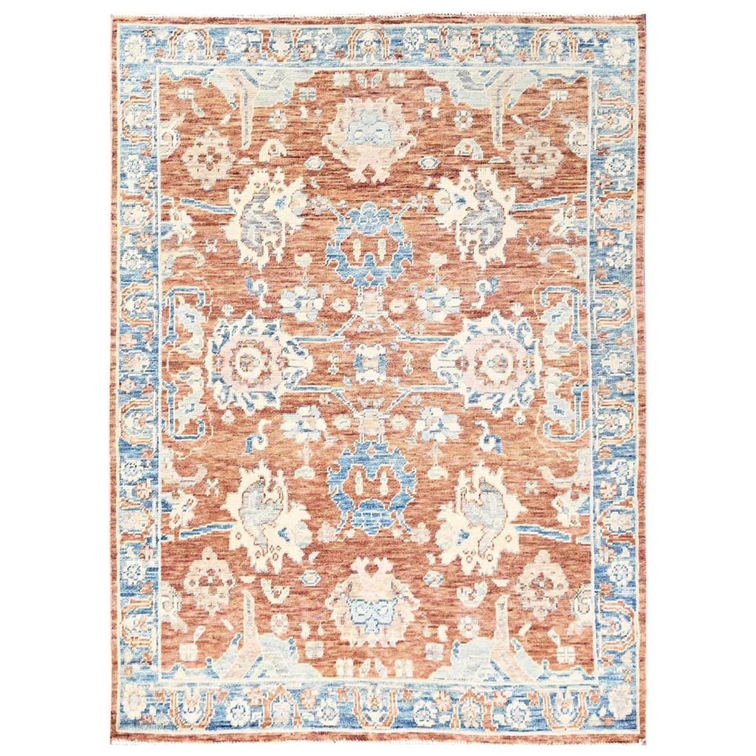5'x6'9" Pecan Brown Anatolian Village Design Hand Knotted Pure Wool Rug: 5'x6'9" Pecan Brown Anatolian Village Design Hand Knotted Pure Wool Rug Hand-knotted in pure wool, this stunning Anatolian-style rug boasts a rich brown color and intricate medallion pattern.