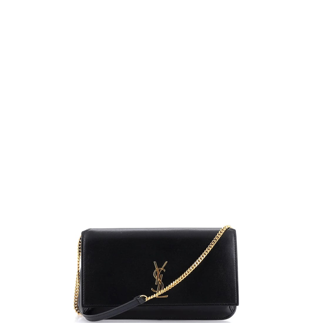 Saint Laurent leather shoulder bag phone holder classic monogram: Saint Laurent leather shoulder bag phone holder classic monogram The Saint Laurent Classic Monogram Phone Holder Shoulder Bag features a timeless design with a black leather exterior, adorned with
