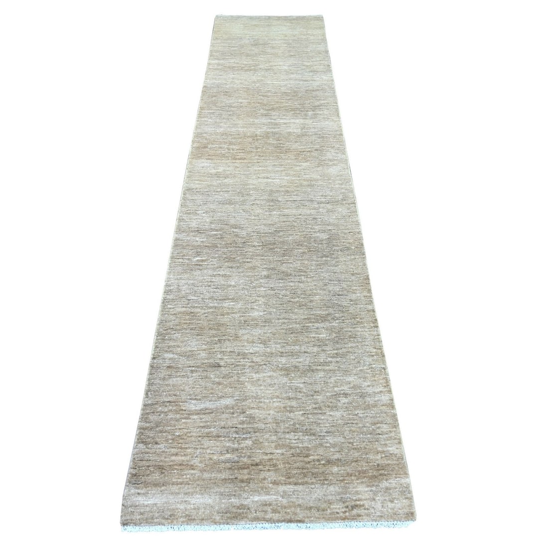 2'5"x11'4" Brown Plain Solid Pattern Hand Knotted Ghazni Wool Runner Rug: 2'5"x11'4" Brown Plain Solid Pattern Hand Knotted Ghazni Wool Runner Rug Brown Plain Solid Pattern Hand Knotted Ghazni Wool Runner Rug measures 2'5"x11'4" and features a unique solid pattern in brown 