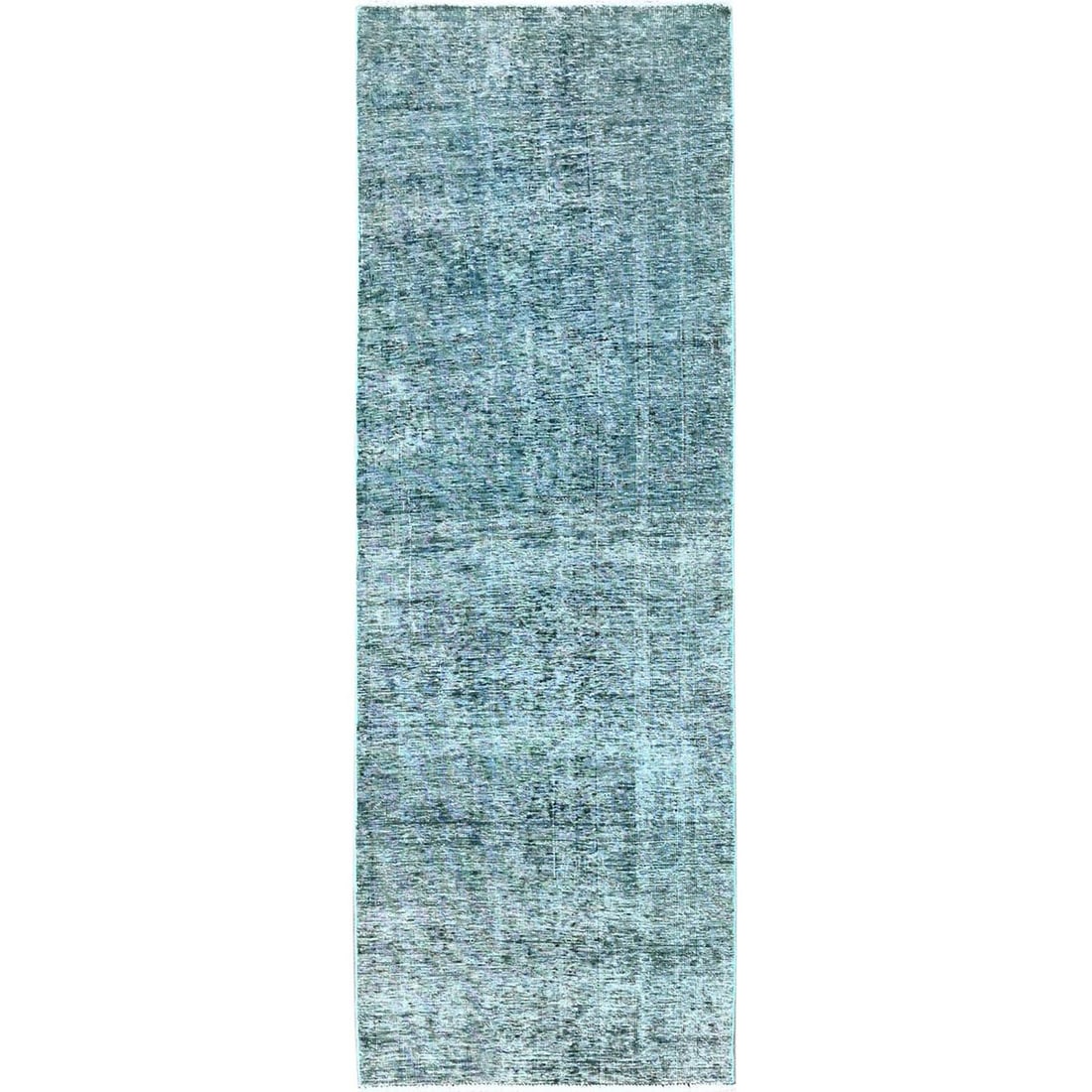 2'7"x7'9" Green Overdyed Vintage Zoroastrian Hand Knotted Wool Runner Rug: 2'7"x7'9" Green Overdyed Vintage Zoroastrian Hand Knotted Wool Runner Rug This stunning vintage Zoroastrian hand-knotted wool runner rug boasts an eye-catching green overdyed color, adding a touch of