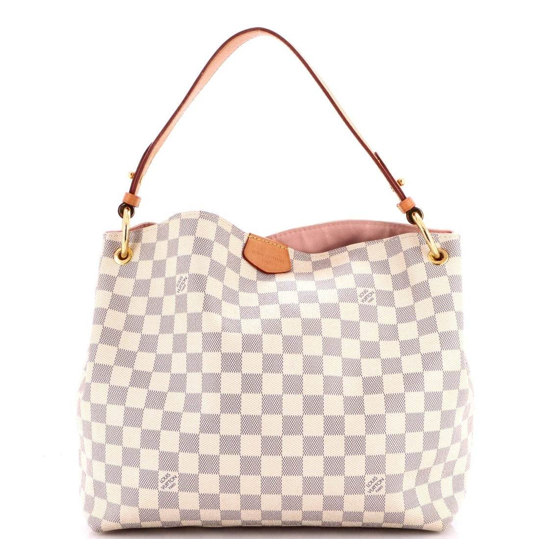 Graceful Handbag Louis Vuitton Damier: Graceful Handbag Louis Vuitton Damier White canvas coated Louis Vuitton Damier PM handbag with gold hardware, featuring scuffs, creases, cracking, and discoloration on the handles and straps. The