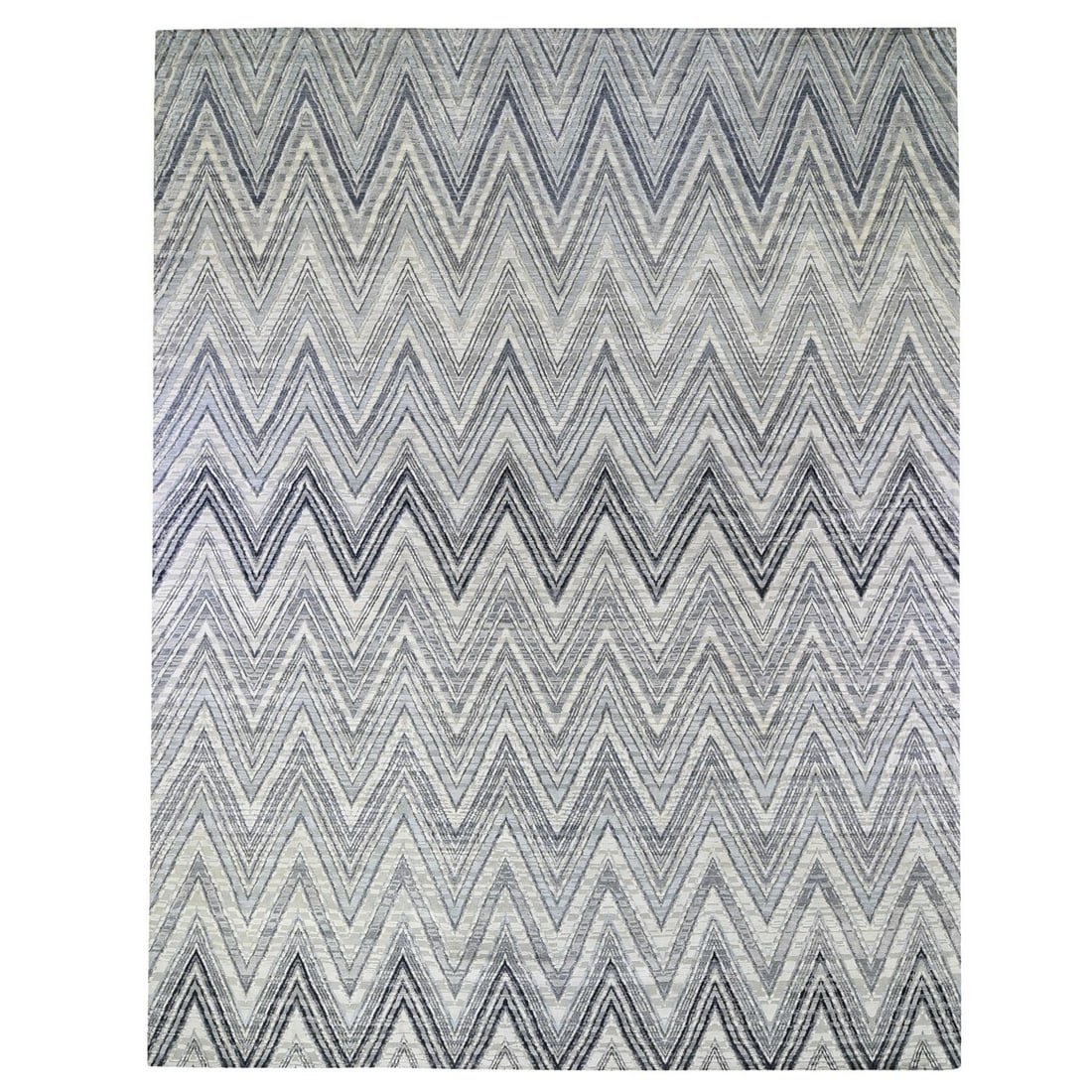 11'10"x15' Oversized Gray Chevron Design Textured Wool and Pure Silk Rug (1 of 12)
