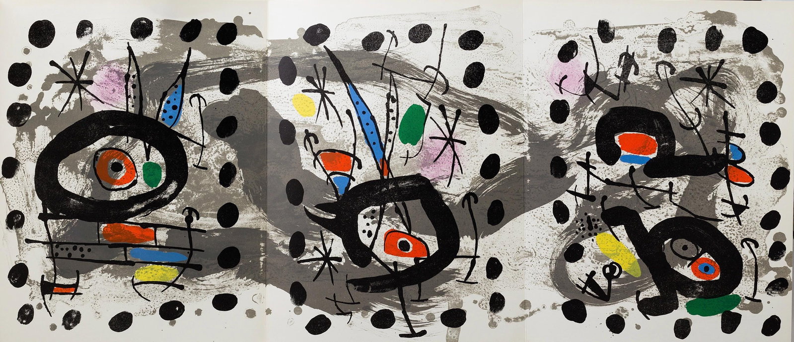 Composition by Joan Mir Mourlot 567 xxe sicle lithograph: Composition by Joan Mir Mourlot 567 xxe sicle lithograph Item Specifics: Paper Size: 12.5 x 29.25 inches. Excellent condition, with trifold, as issued. Inscription: Unsigned and unnumbered, as issued.