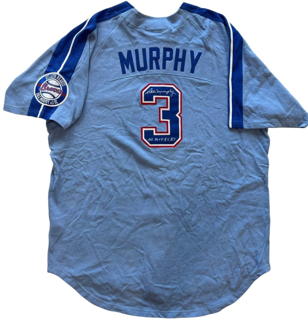 Dale Murphy Autographed Braves Nike Cooperstown Collection Authentic Jersey: Dale Murphy Autographed Braves Nike Cooperstown Collection Authentic Jersey Dale Murphy's iconic Braves jersey, signed in silver sharpie with the inscription "NL MVP 82, 83" across the number. This au