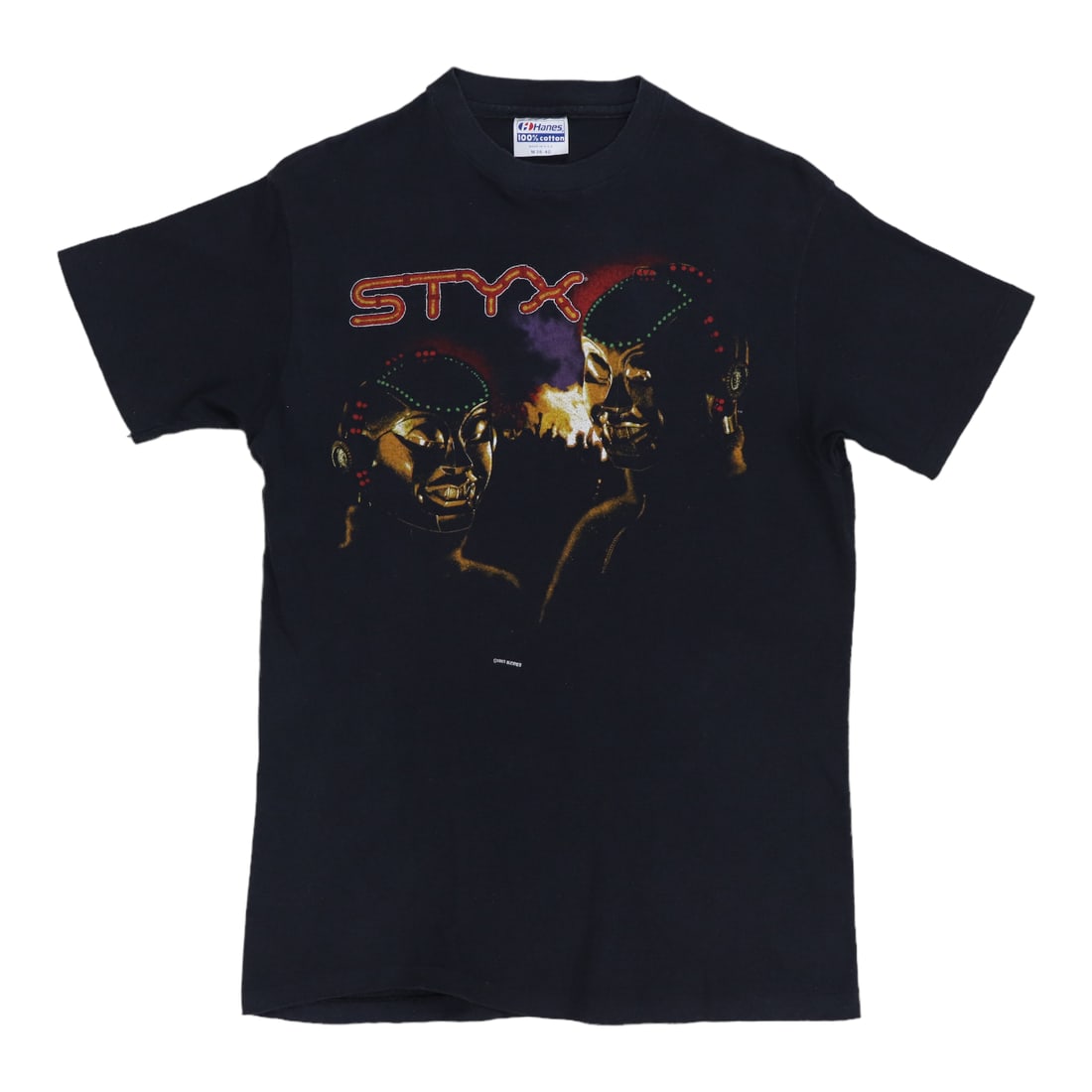 Kilroy Was Here Tour Shirt 1983 Stxy: Kilroy Was Here Tour Shirt 1983 Stxy Black 100% Cotton Kilroy Was Here Tour Shirt from 1983 Stxy, featuring front and back graphics. This vintage shirt boasts a medium size with a collar to hem length