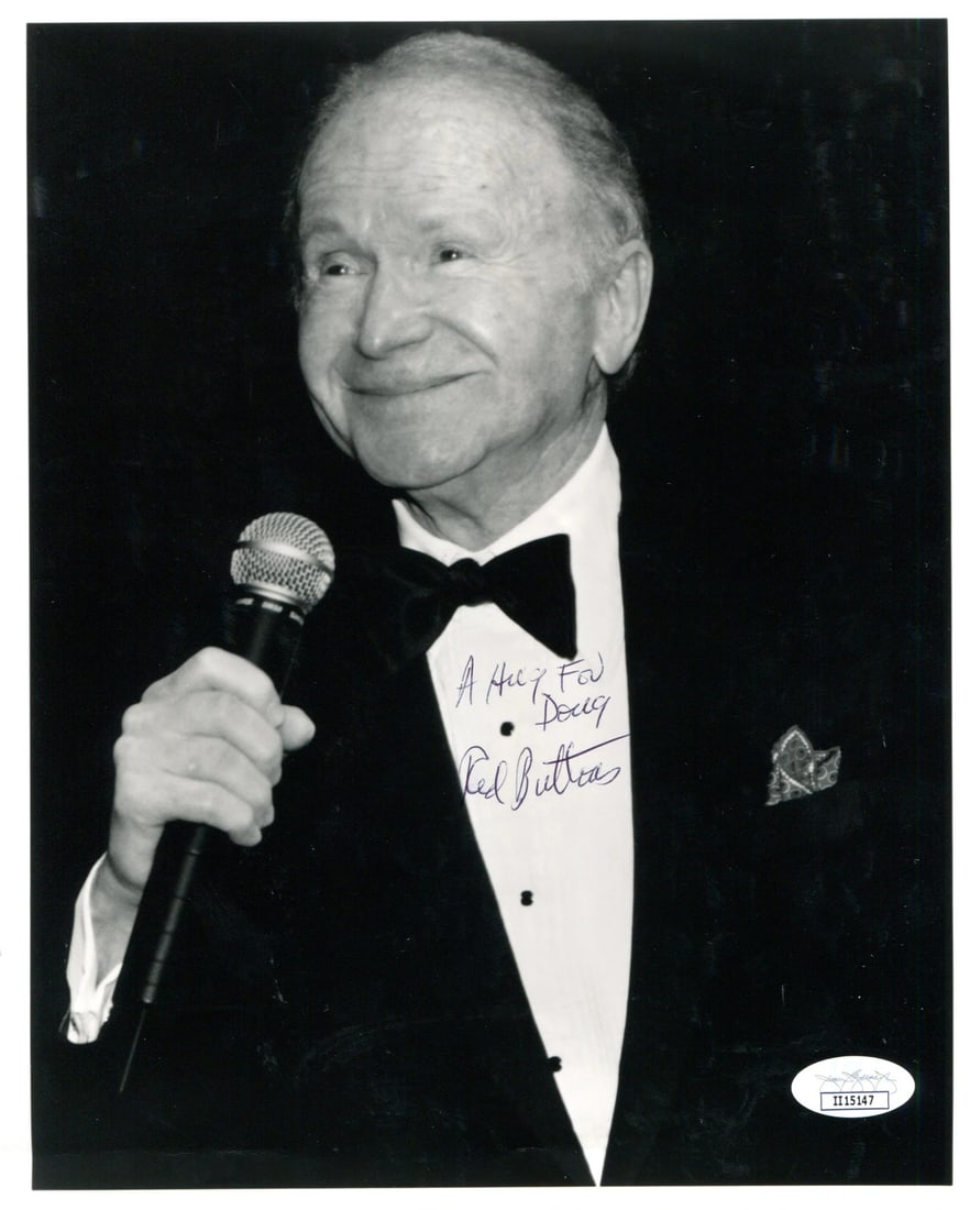 Autographed 8x10 Photo Red Buttons: Autographed 8x10 Photo Red Buttons Signed by Red Buttons in blackpen, this 8x10 photo showcases the actor's distinctive presence. Accompanied by a COA from James Spence Authentication (JSA), providing