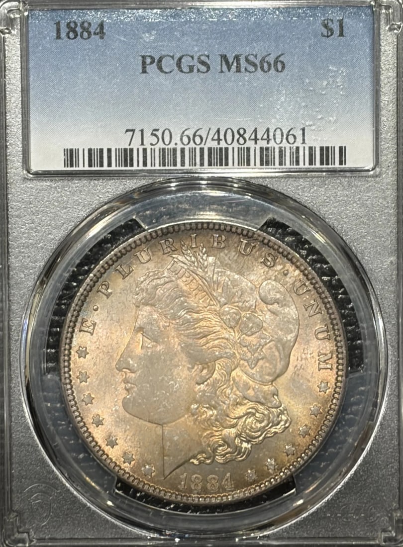 Morgan Dollar 1884 MS66: Morgan Dollar 1884 MS66 The Morgan Dollar 1884 MS66 is a highly detailed and well-certified coin, graded by the Professional Coin Grading Service (PCGS) as MS 66. This exceptional condition coin featu