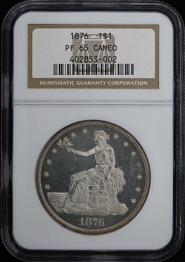 1876 Trade Dollar T$1 NGC PR65CAM: 1876 Trade Dollar T$1 NGC PR65CAM NGC PR65CAM Trade Dollar T$1, 1876 - A highly detailed proof minted Trade Dollar in excellent condition, certified by the Numismatic Guaranty Corporation (NGC) with a