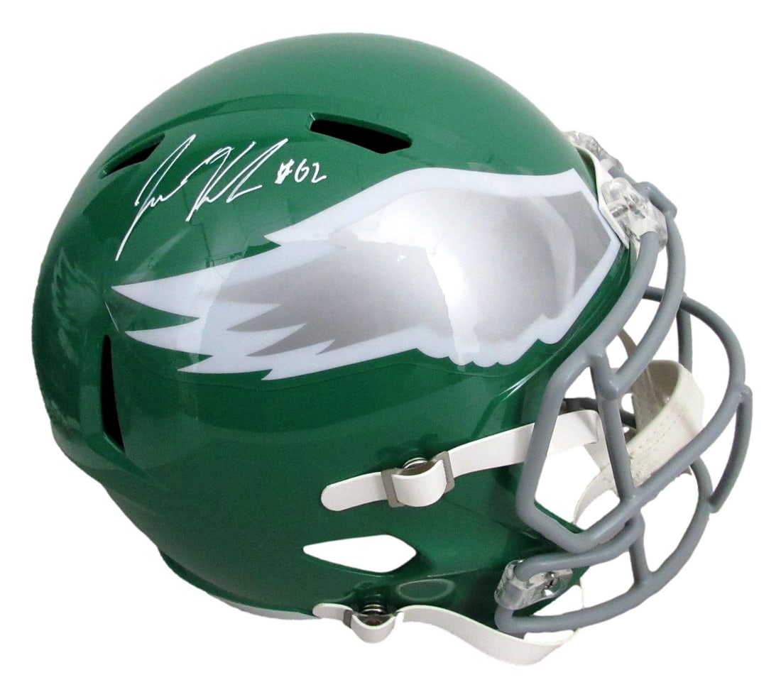 Jason Kelce Signed/ Inscr Kelly Full Size Replica Eagles Helmet PSA/ DNA 208038: Jason Kelce Signed/ Inscr Kelly Full Size Replica Eagles Helmet PSA/ DNA 208038 The Jason Kelce Signed/Inscr Kelly Full Size Replica Eagles Helmet features an authentic autograph from the Philadelphia
