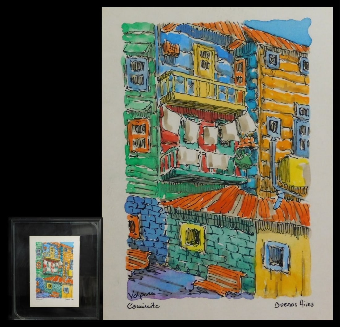 Jose Volponi Caminito 1992 Watercolor & Ink Buenos Aires Argentina Framed Art (1 of 10)