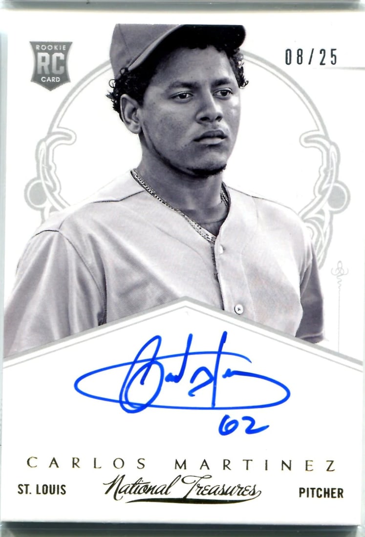 Carlos Martinez 2013 Panini National Treasures Autographed Rookie Card #8/ 25: Carlos Martinez 2013 Panini National Treasures Autographed Rookie Card #8/ 25 Carlos Martinez's rookie card from the 2013 Panini National Treasures set, bearing his autograph in limited edition #8/25.