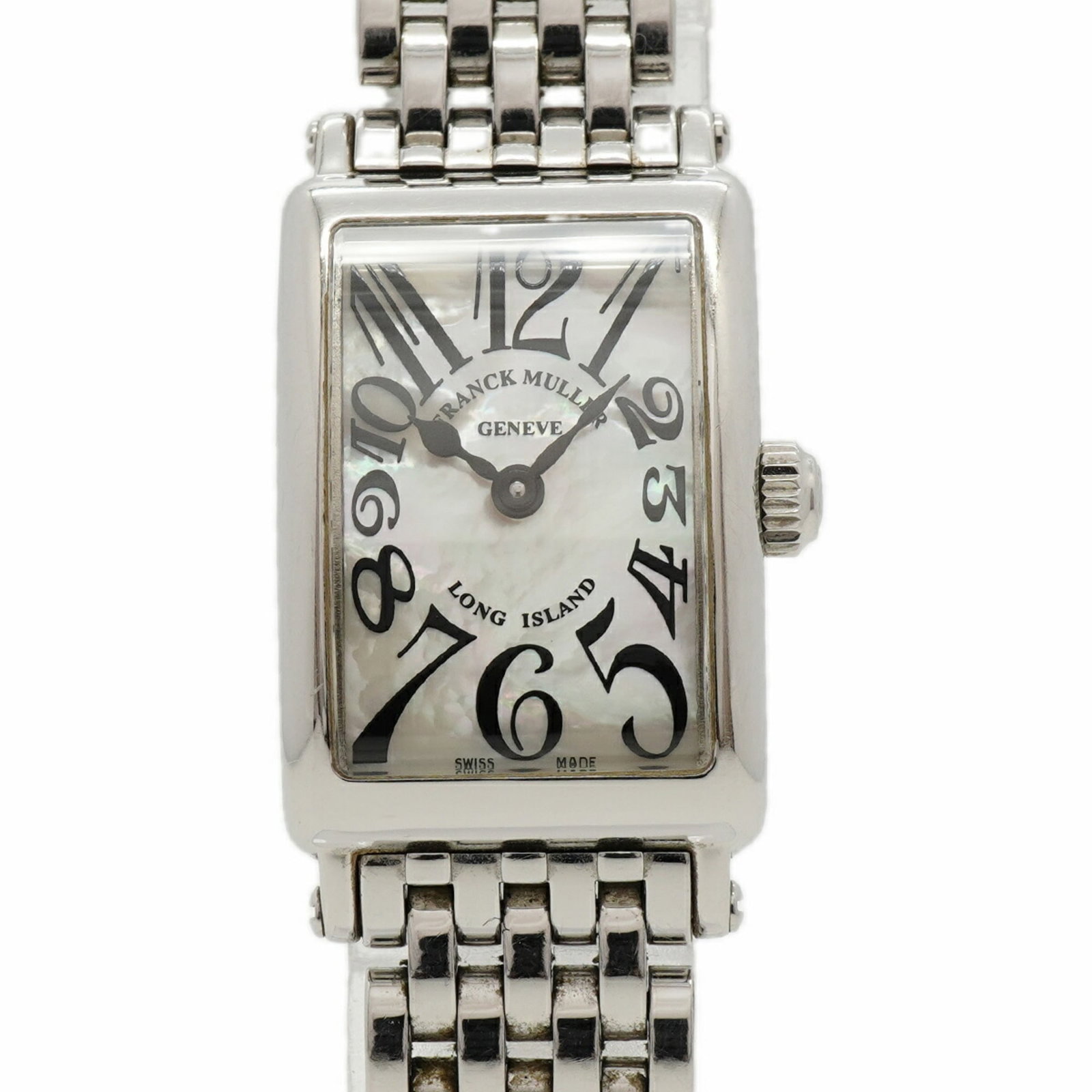 Wristwatch by Franck Muller: Wristwatch by Franck Muller Stainless steel band adds a touch of modernity to this Franck Muller wristwatch, featuring a white dial and quartz movement. With its compact case diameter of 18.2mm, this 
