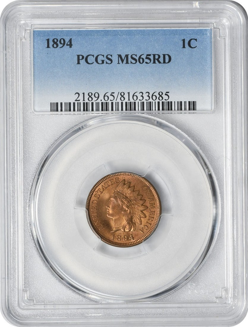 MS65RD PCGS Cent 1894: MS65RD PCGS Cent 1894 MS65RD PCGS Cent 1894 is a highly graded, uncirculated example of the 1894 cent coin, certified by the Professional Coin Grading Service (PCGS) with a grade of MS65. This rare co
