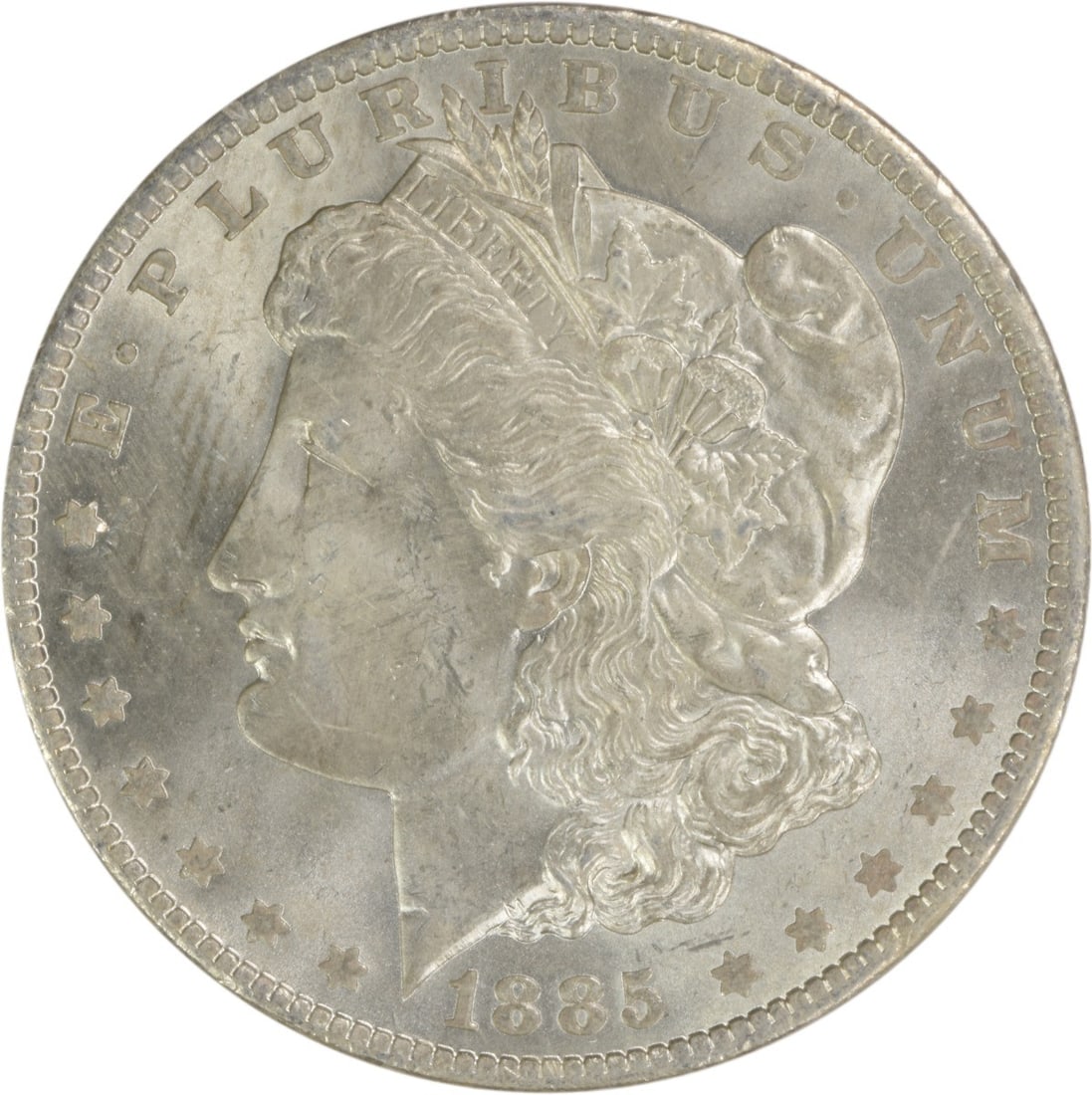 1885-O Morgan Silver Dollar Choice BU Uncertified: 1885-O Morgan Silver Dollar Choice BU Uncertified Choice BU Uncertified 1885-O Morgan Silver Dollar features an uncirculated condition with a high level of detail and luster, showcasing the coin's sil