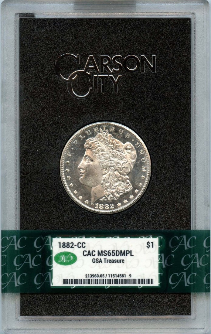 1882-CC Morgan Dollar GSA HOARD S$1 CACG MS65 DMPL CAC: 1882-CC Morgan Dollar GSA HOARD S$1 CACG MS65 DMPL CAC The 1882-CC Morgan Dollar is a highly sought-after coin, offering a unique blend of historical significance and numismatic value. This particular