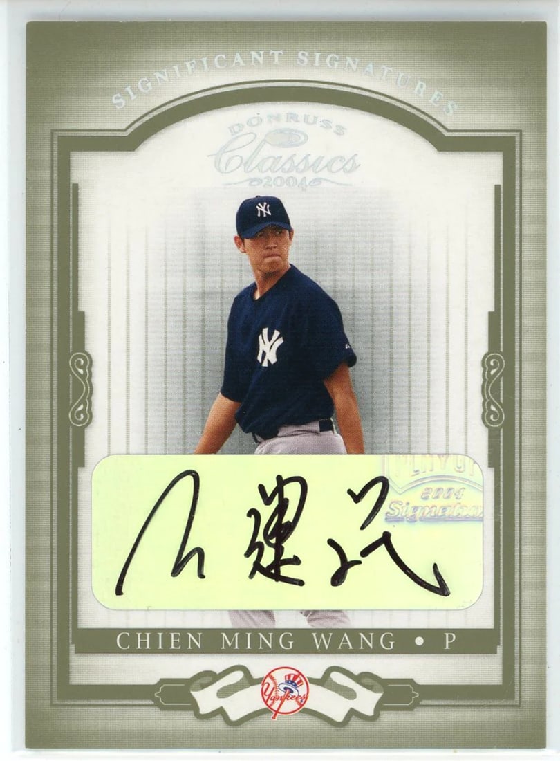 Chien-Ming Wang Autographed 2004 Donruss Classics Card #54: Chien-Ming Wang Autographed 2004 Donruss Classics Card #54 Chien-Ming Wang's signature on the front of this 2004 Donruss Classics card #54 stands out in black sharpie, adding a touch of authenticity t