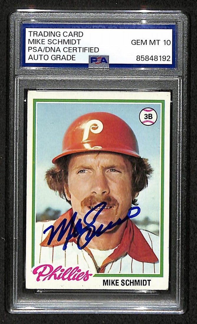 HOF Signed Gem 1978 Mike Schmidt Phillies Card Topps #360 Auto PSA 10: HOF Signed Gem 1978 Mike Schmidt Phillies Card Topps #360 Auto PSA 10 Topps #360 Auto PSA 10 Gem - A rare and highly sought-after baseball card featuring an autograph from Mike Schmidt, one of the gre