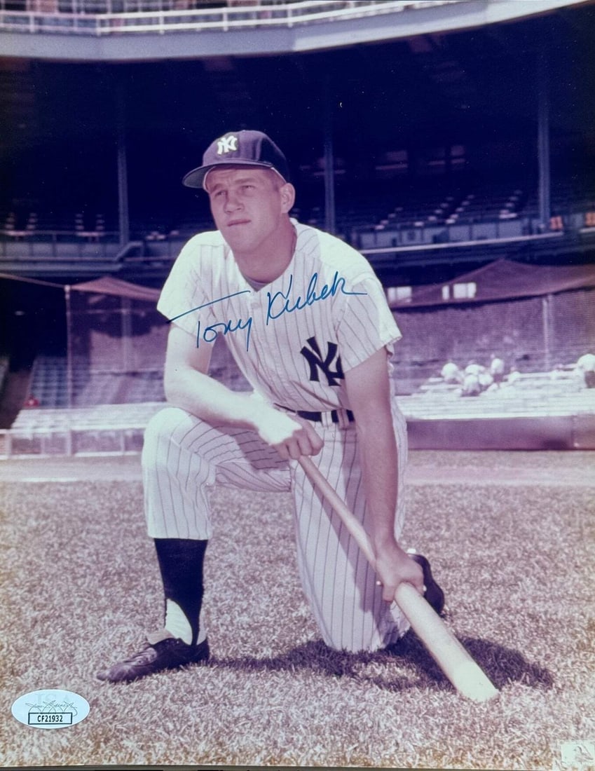 Tony Kubek Autographed Yankees 8x10 Baseball Photo (JSA): Tony Kubek Autographed Yankees 8x10 Baseball Photo (JSA) Tony Kubek's sharpie signature adds a touch of nostalgia to this official 8x10 Yankees baseball photo, bearing the mark of James Spence Authent