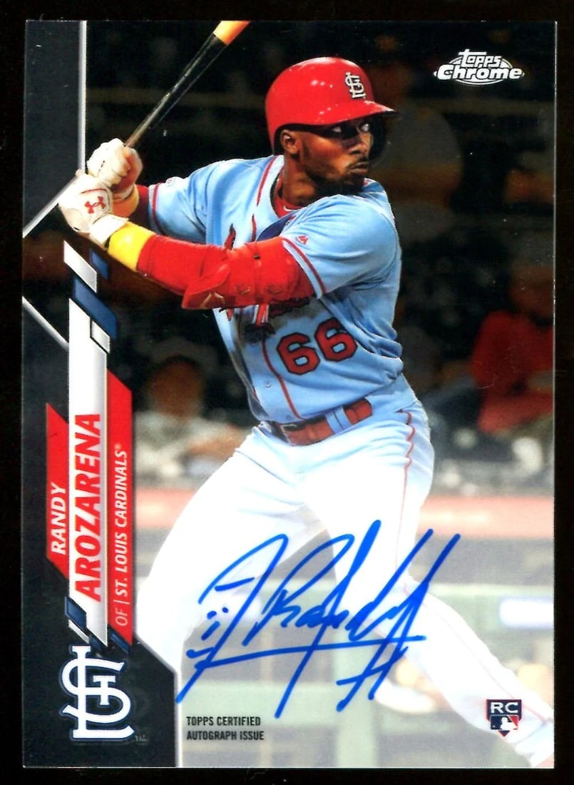 Randy Arozarena 2020 Topps Chrome Autographed Rookie Card: Randy Arozarena 2020 Topps Chrome Autographed Rookie Card Randy Arozarena's rookie card from the 2020 Topps Chrome Autographed Rookie Card series features his autograph, adding a unique touch to any c