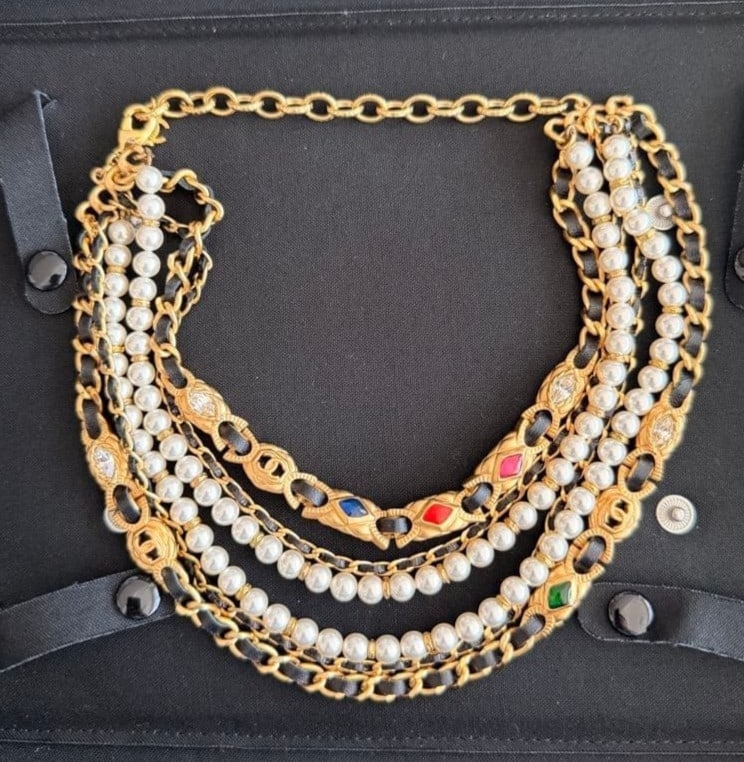 CC Coco A20C Faux Pearl Necklace Black Leather Long In Rare Chanel: CC Coco A20C Faux Pearl Necklace Black Leather Long In Rare Chanel Item Specifics: Brand: CHANEL Type: Necklace Color: Gold Black Style: Necklace Material: Metal Product Disclaimer: Items may exhibit 