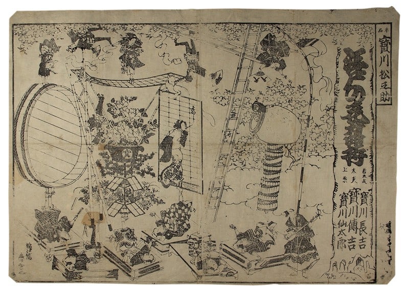 Edo feats of strength Japanese print woodblock misemono: Edo feats of strength Japanese print woodblock misemono Item Specifics: Subject: Feats of Strength Material: Paper Style: Japanese Year Of Production: Edo period Product Disclaimer: Please review the 