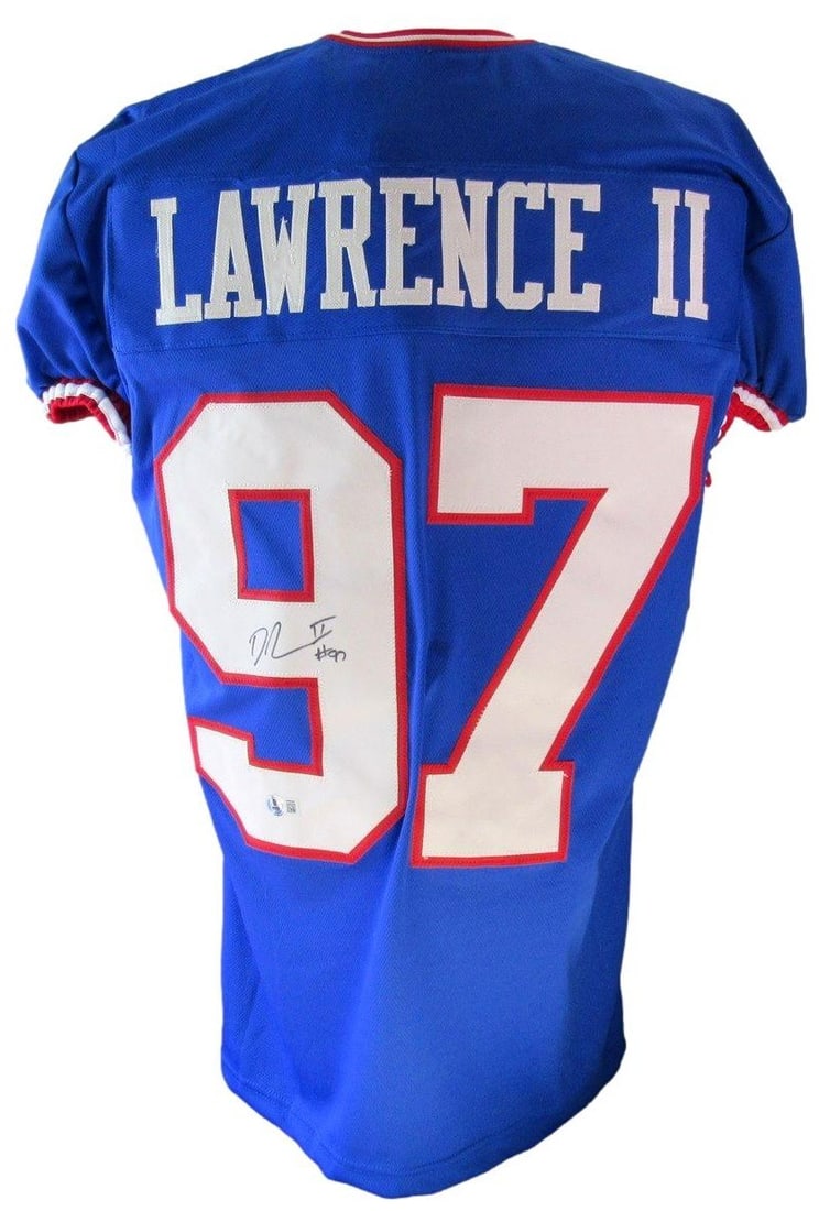 Dexter Lawrence II signed auto blue custom NY Giants jersey Beckett 203387: Dexter Lawrence II signed auto blue custom NY Giants jersey Beckett 203387 BAS/Beckett authenticated, Dexter Lawrence II signed blue custom NY Giants jersey. This unique piece features the signature o