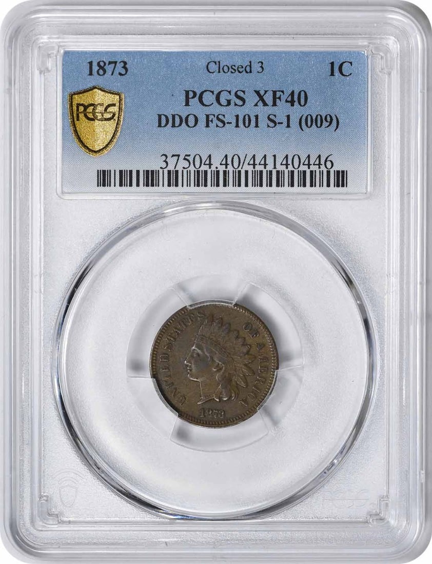 1873 Indian Cent Closed 3 DDO FS-101 XF40 PCGS: 1873 Indian Cent Closed 3 DDO FS-101 XF40 PCGS 1873 Indian Cent Closed 3 DDO FS-101 XF40 PCGS - A highly detailed and circulated example of the 1873 Indian Cent, bearing a PCGS certification with an i