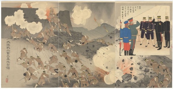 Battle of Russo Japanese War Hill Triptych e Nishiki 203 Kiyochika (1 of 2)