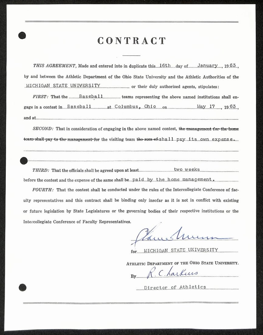 Munn HOF Signed Contract Auto Biggie Coach Michigan State Head (1 of 2)