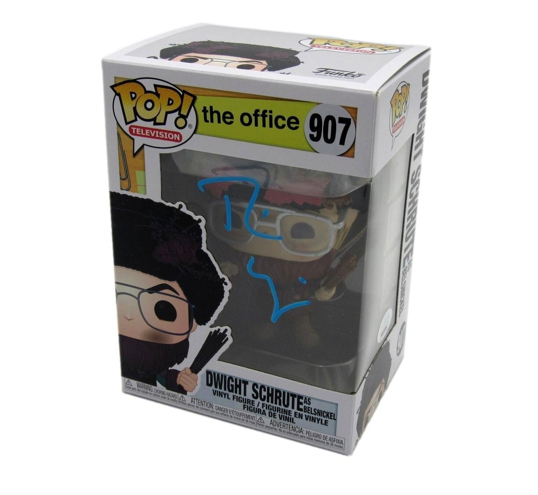 Rainn Wilson Autographed Funko Pop! #907 Figurine "The Office" JSA 184716: Rainn Wilson Autographed Funko Pop! #907 Figurine "The Office" JSA 184716 Rainn Wilson's autographed Funko Pop! #907 figurine, bearing his signature, is an officially licensed collectible from the hit