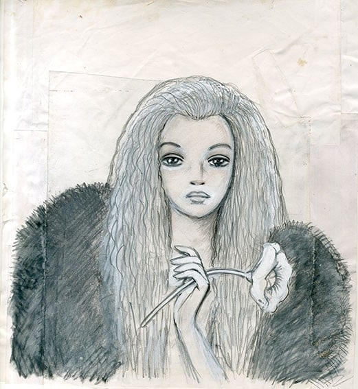 Woman Illustration Original Watercolor Pencil Drawing with Flower by Rune Naito: Woman Illustration Original Watercolor Pencil Drawing with Flower by Rune Naito Item Specifics: Artist: Rune Naito Subject: Woman with Flower Material: Pencil pen and watercolor on paper Style: Japane