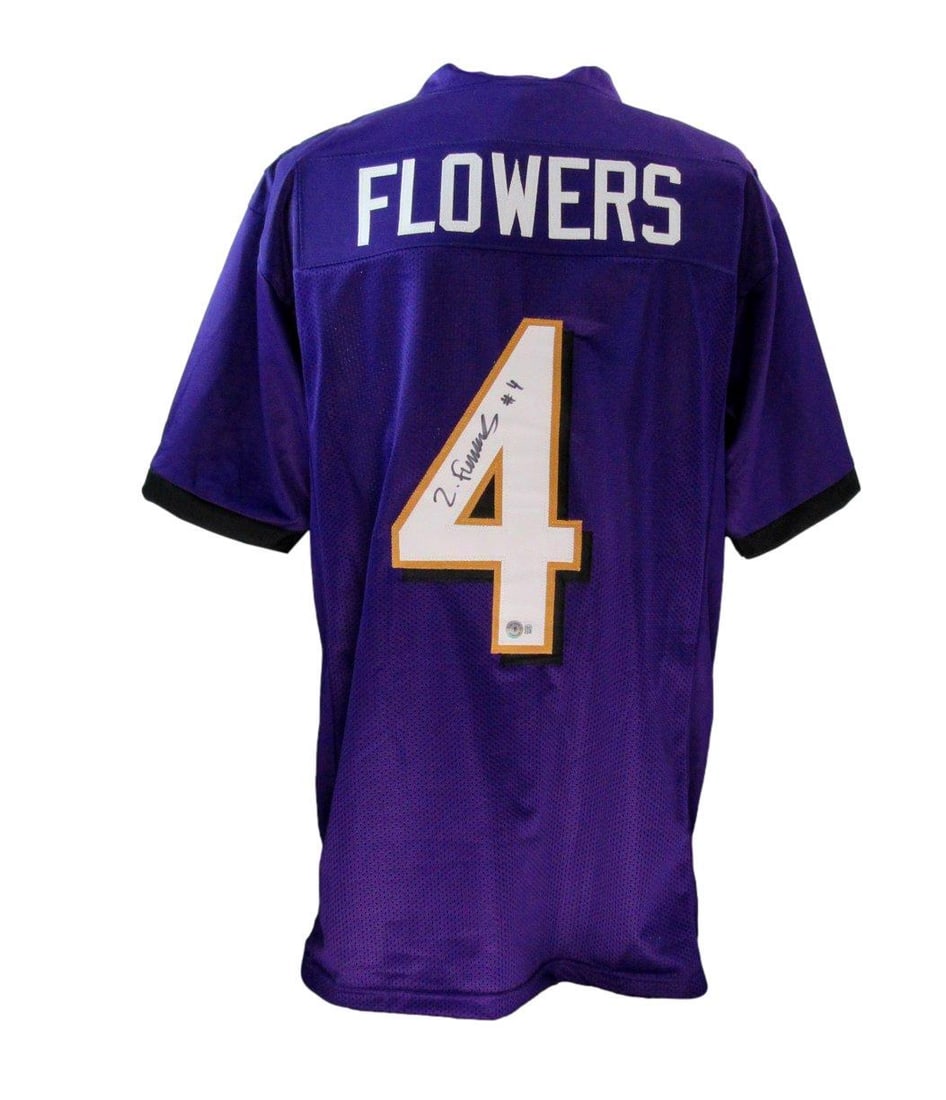 Purple custom autographed jersey Beckett Ravens 180944 football flowers Zay: Purple custom autographed jersey Beckett Ravens 180944 football flowers Zay Purple custom autographed jersey from the Baltimore Ravens, bearing the signature of Zay Jones. This officially licensed ite