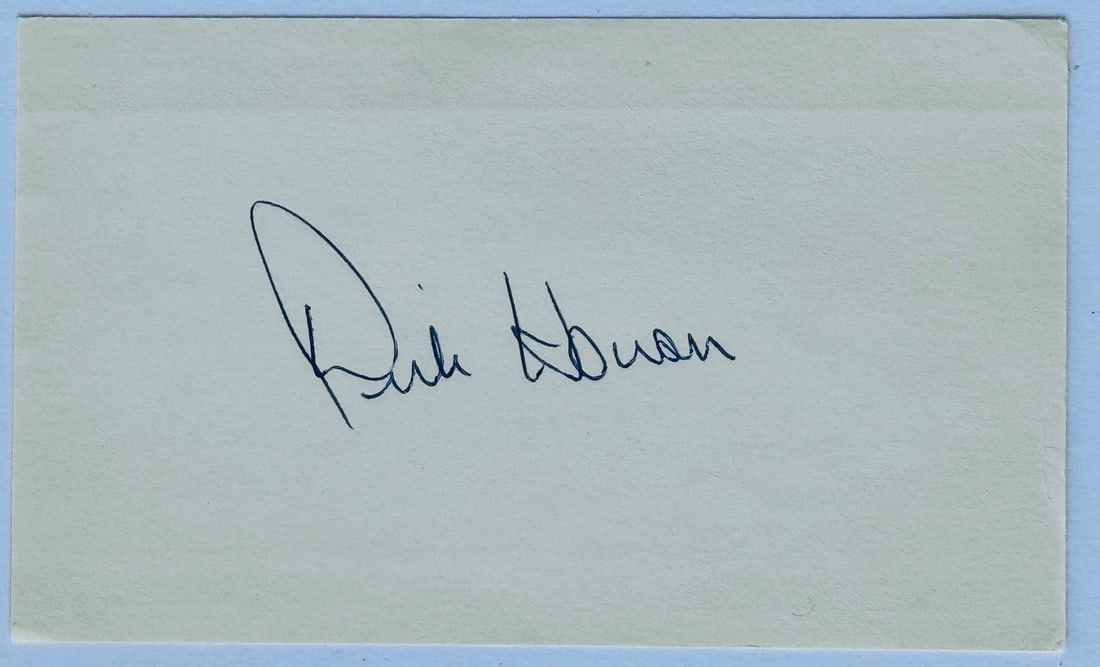 Dick Howser Autographed 3x5 Index Card: Dick Howser Autographed 3x5 Index Card Signed in blue pen on the unlined side of a 3x5 index card by Dick Howser, a legendary baseball player. This unique piece of memorabilia bears his signature, pro