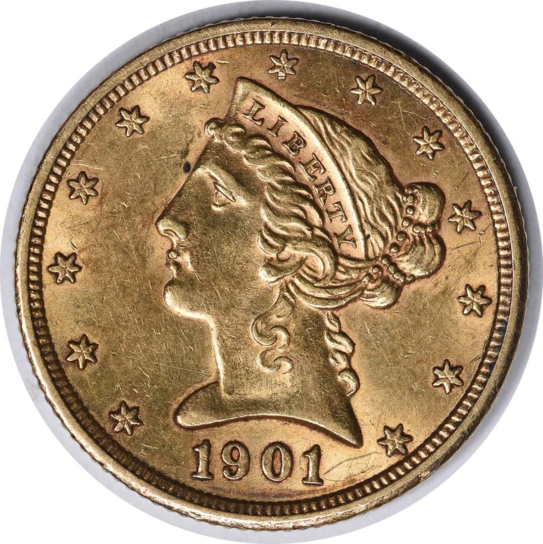 $5 Gold Liberty Head RPM Slider FS-501 Uncertified 1901-S: $5 Gold Liberty Head RPM Slider FS-501 Uncertified 1901-S The $5 Gold Liberty Head RPM Slider FS-501 Uncertified 1901-S features a striking design by Christian Gobrecht, with its 90% gold and 10% copp