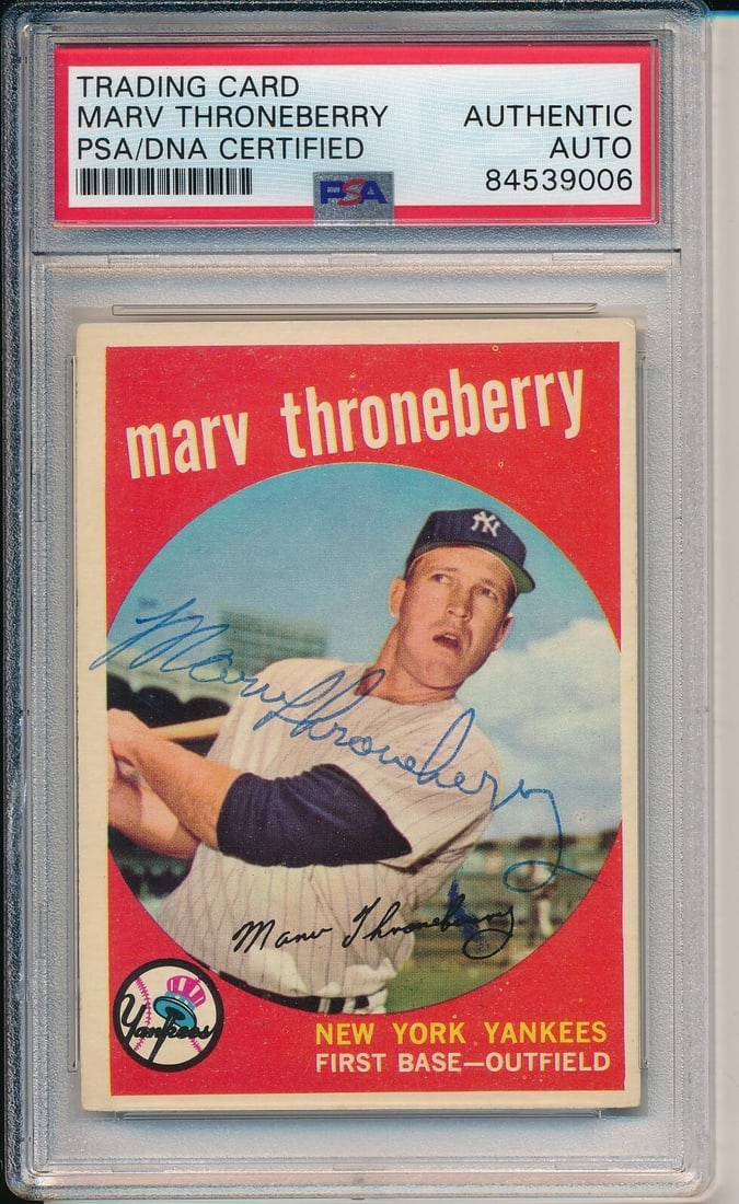 Throneberry Signed Yankees Topps 1959 Marv Autographed Card #326 PSA: Throneberry Signed Yankees Topps 1959 Marv Autographed Card #326 PSA Item Specifics: Sport: Baseball Product: Photo Original/Reprint: Original Team: New York Yankees Autograph Authentication: PSA/DNA 