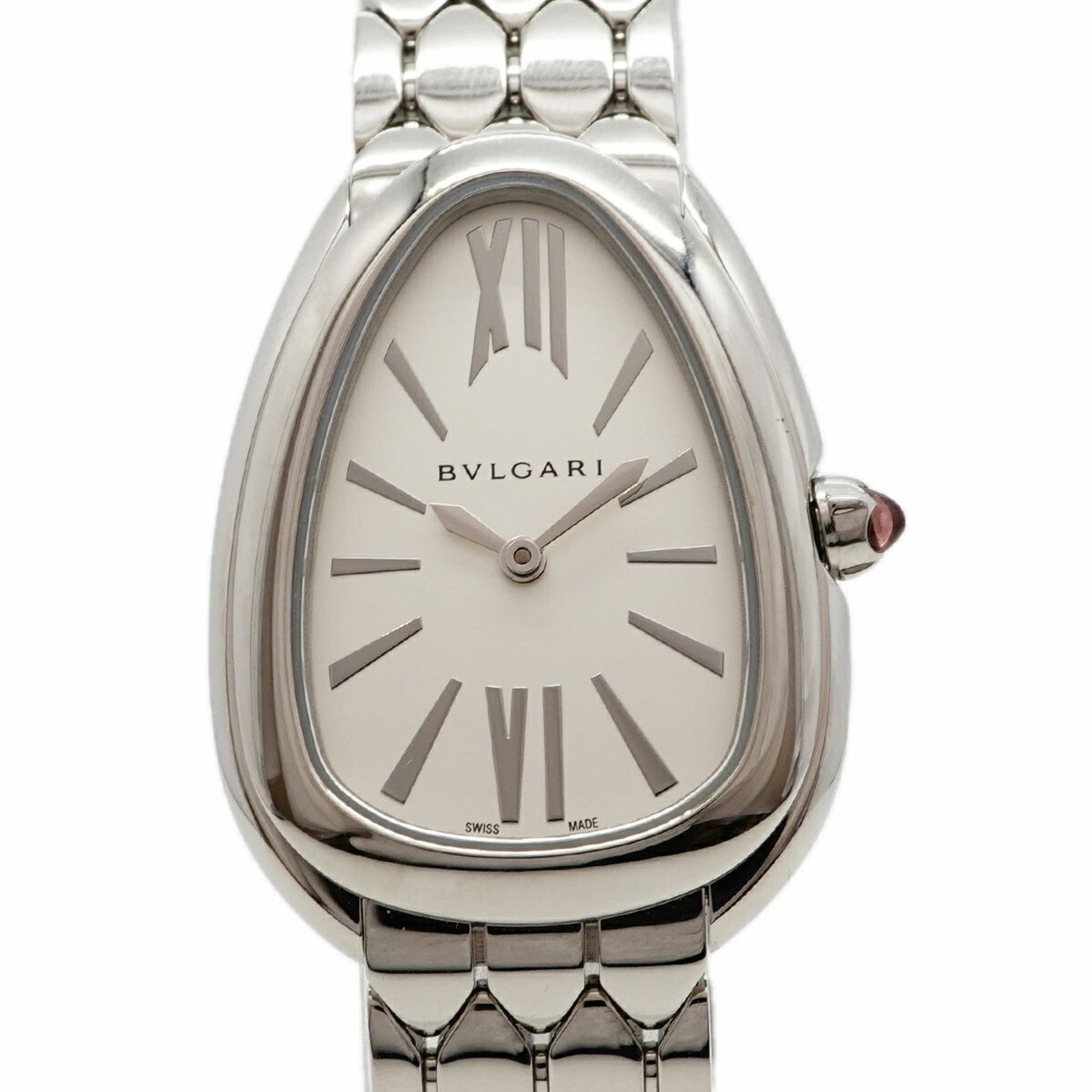 Bvlgari Wristwatch: Bvlgari Wristwatch Stainless steel band adds a touch of sophistication to the sleek silver dial, while the quartz movement ensures precise timekeeping. This compact 25.4mm wristwatch is designed for e