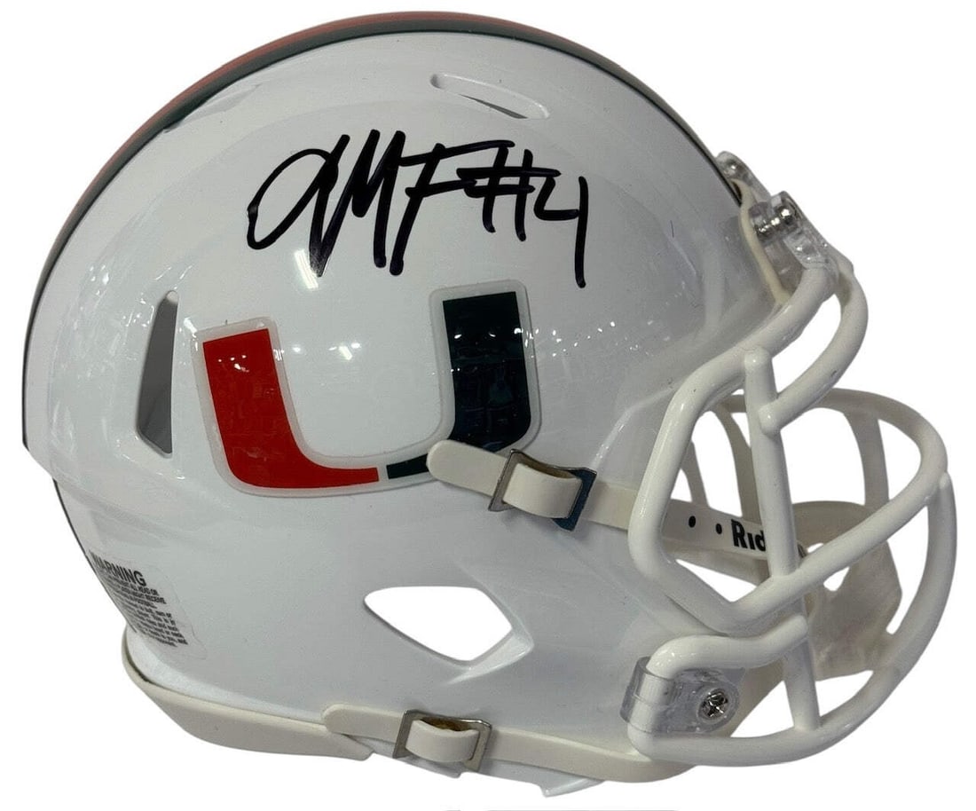 Mark Fletcher Jr Autographed Hurricanes Speed Mini Helmet (JSA Witness): Mark Fletcher Jr Autographed Hurricanes Speed Mini Helmet (JSA Witness) Mark Fletcher Jr's bold signature in black sharpie adorns the side of this miniature Hurricanes Speed helmet, making it a unique