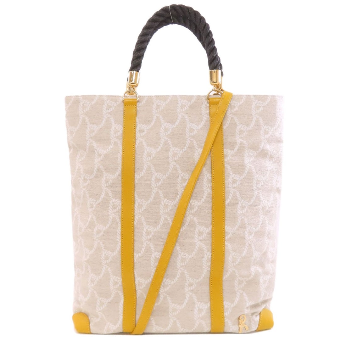 Roberta Di Camerino Rope Pattern 2Way Tote Bag Canvas: Roberta Di Camerino Rope Pattern 2Way Tote Bag Canvas Beige canvas tote bag features a rope pattern design. The Roberta di Camerino brand adds a touch of elegance to everyday essentials. This classic 