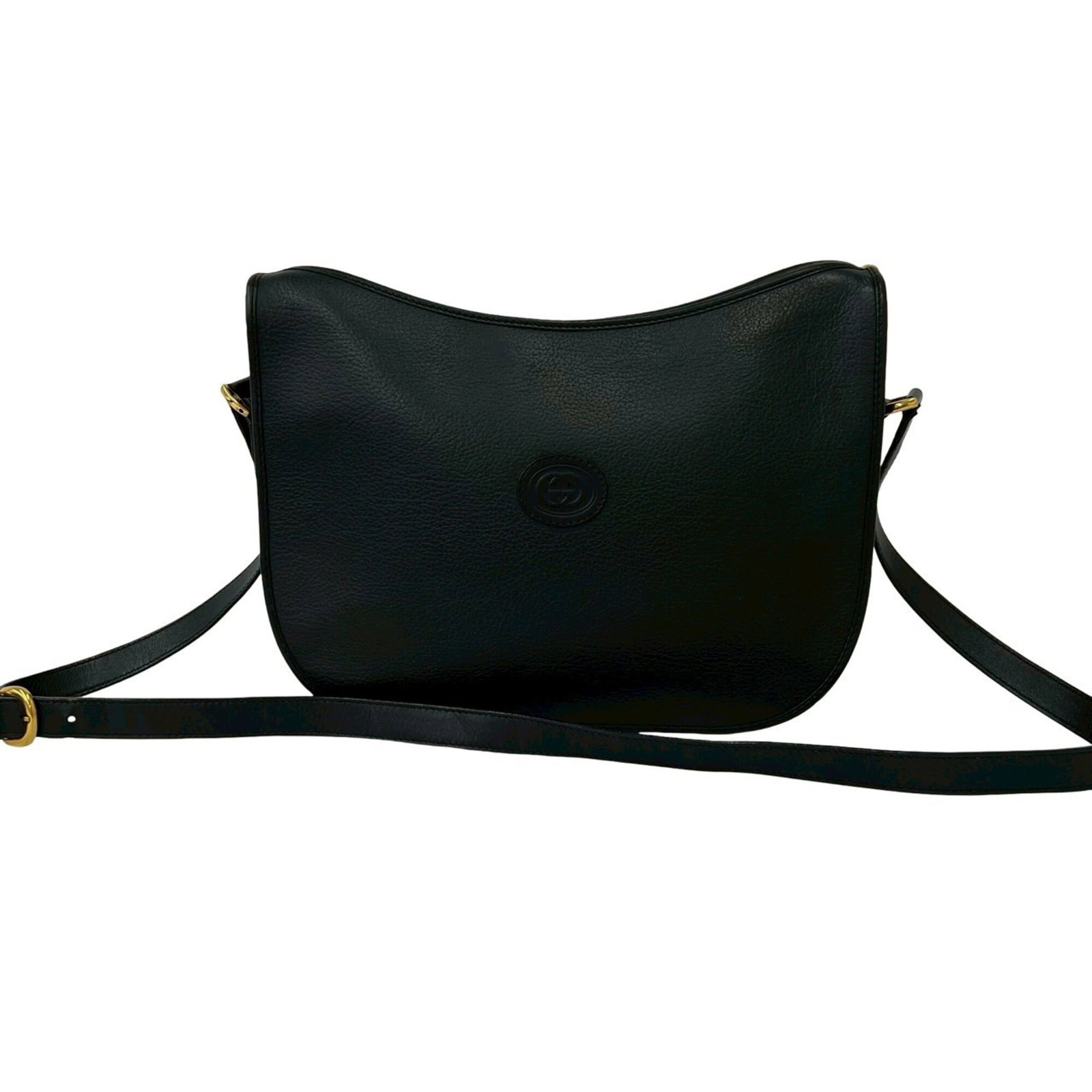 Gucci shoulder bag leather pochette: Gucci shoulder bag leather pochette Black leather Gucci pochette with classic shoulder strap, measuring 21cm x 29cm x 8.5cm. This sleek and stylish bag features high-quality leather construction,
