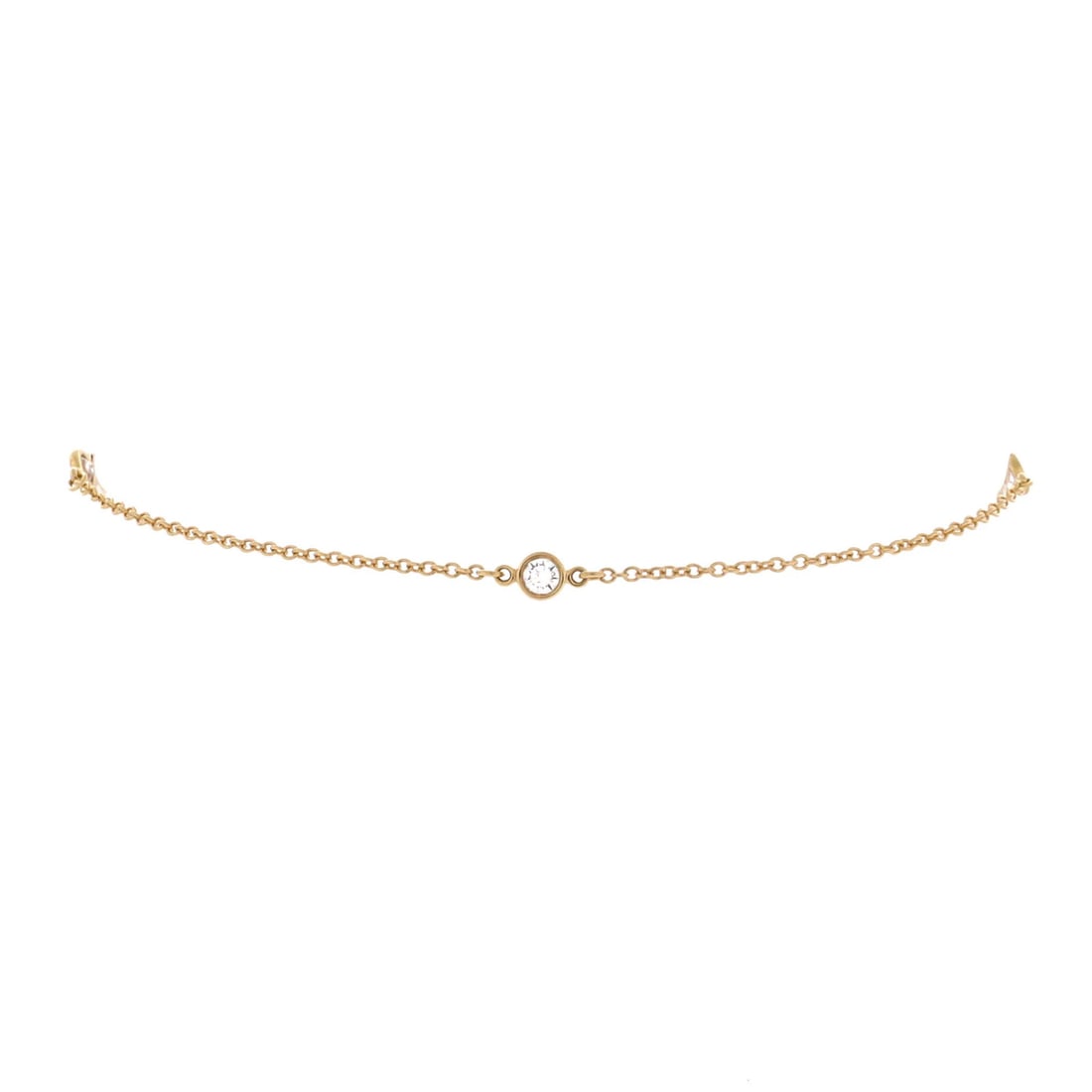 Elsa Peretti Diamonds by Tiffany & Co 3 Stone Yellow Gold Bracelet 18K: Elsa Peretti Diamonds by Tiffany & Co 3 Stone Yellow Gold Bracelet 18K 18K yellow gold, the iconic Tiffany & Co. style shines in this Elsa Peretti Diamonds by the Yard 3 Stone Bracelet. Featuring thre