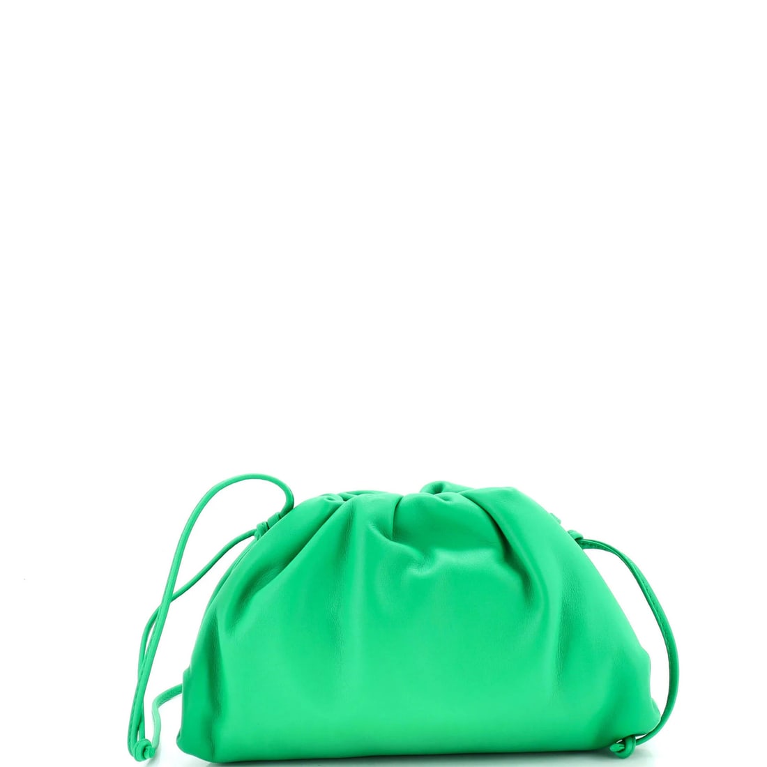 Mini leather pouch from Bottega Veneta: Mini leather pouch from Bottega Veneta The Bottega Veneta Mini Leather Pouch boasts a striking green exterior, perfectly balanced by its sleek and sophisticated design. Measuring just 5" in height, th