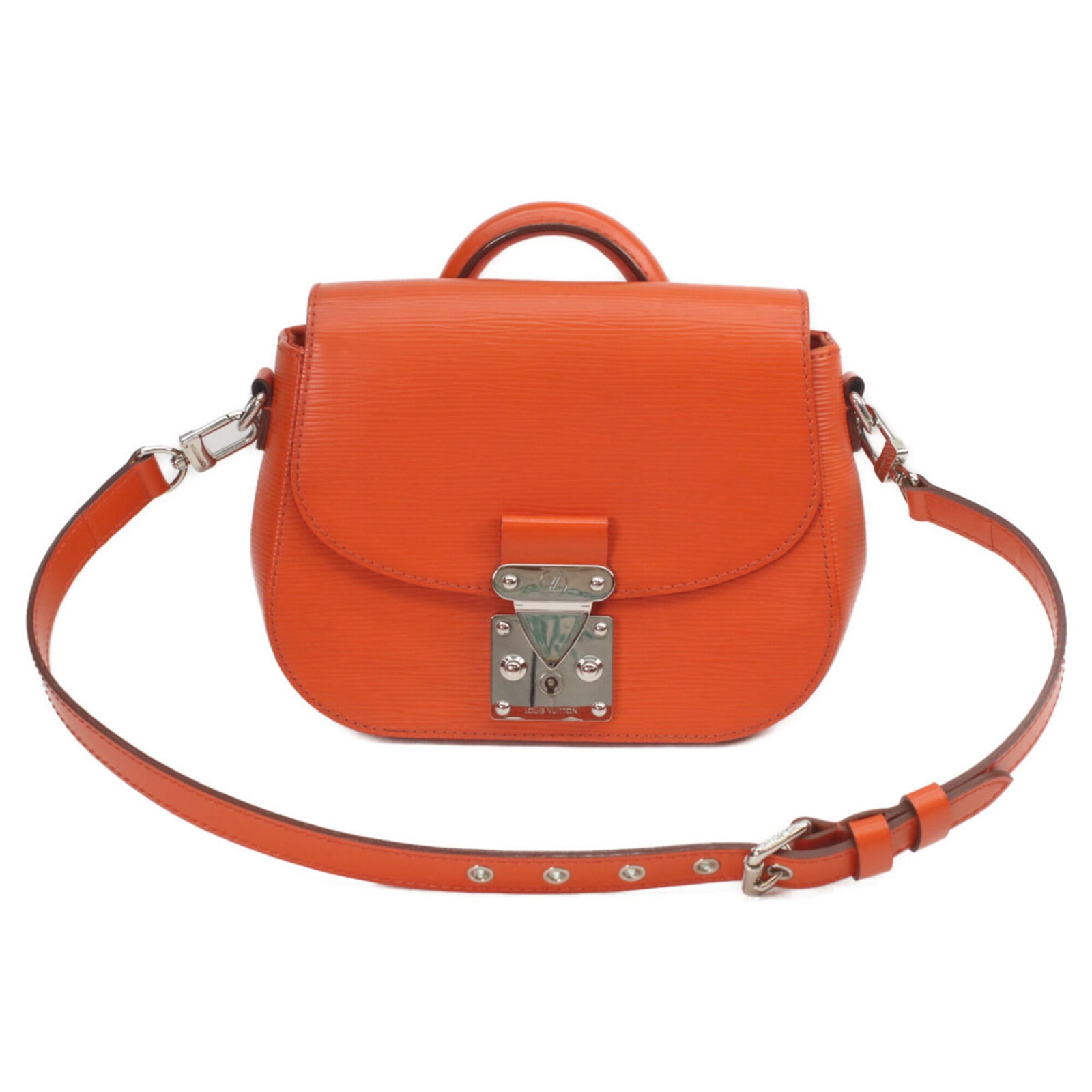 Louis Vuitton Shoulder Bag Epi Leather: Louis Vuitton Shoulder Bag Epi Leather Epi leather construction provides durability and style to this Louis Vuitton shoulder bag, featuring an iconic orange hue. The silver hardware adds a touch of so