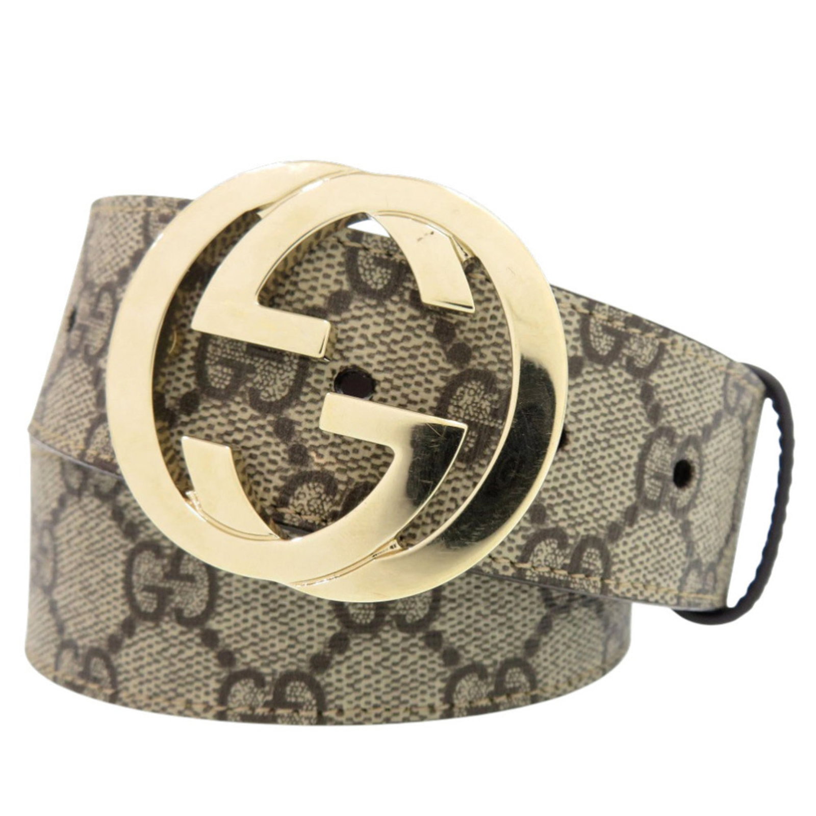 Standard Belt Gucci: Standard Belt Gucci PVC and leather combine in a classic design, with a beige and gold color scheme. This Gucci standard belt features a signature from the artist, adding a touch of personality to