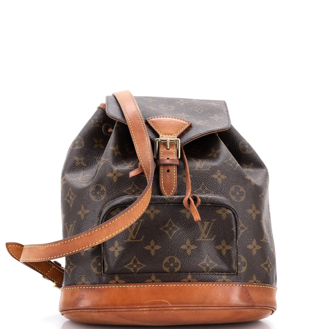 Vintage canvas backpack with monogram MM from Louis Vuitton: Vintage canvas backpack with monogram MM from Louis Vuitton Brown canvas backpack with the iconic Louis Vuitton monogram MM, featuring heavy scuffs on the base and edge wear. This vintage Montsouris b