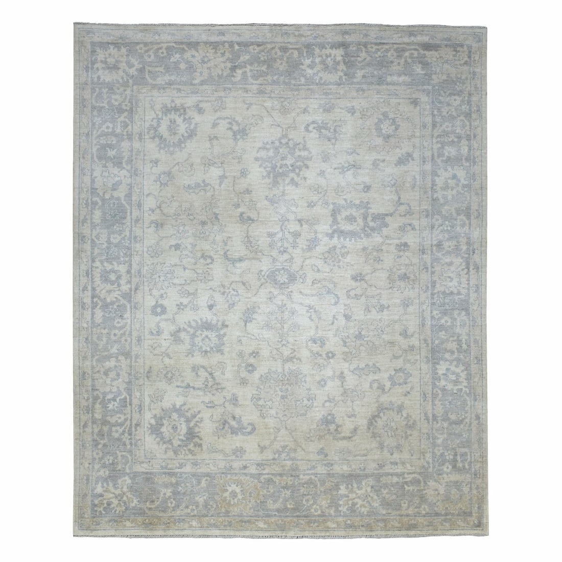 8'1"x9'8"Gray Afghan Angora Oushak Hand Knotted Natural Wool Oriental Rug: 8'1"x9'8"Gray Afghan Angora Oushak Hand Knotted Natural Wool Oriental Rug This stunning 8'1"x9'8" Gray Afghan Angora Oushak Hand Knotted Natural Wool Oriental Rug boasts a rich, natural color and